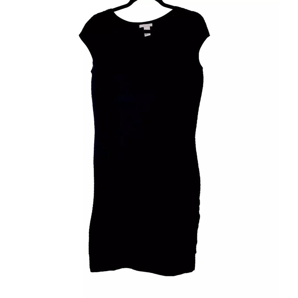 H&M Rayon Blend Black Scoop Neck Cap‎ Sleeve  Textured Club Night Dress Size Lg